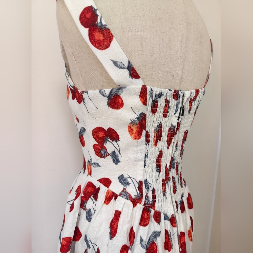 Reformation Balia Linen Dress In Strawberry Jam - Picture 13 of 15